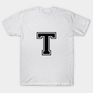 Initial Letter T - Varsity Style Design - Black text T-Shirt